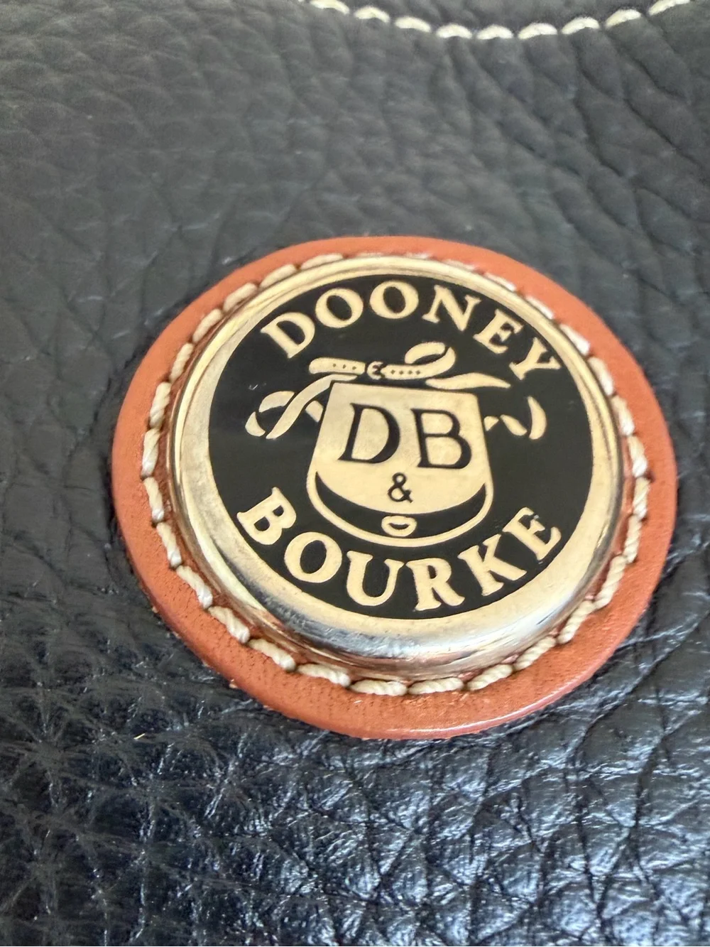 Dooney & Bourke Black Pebbled Leather Cognac Satchel Shoulder Bag